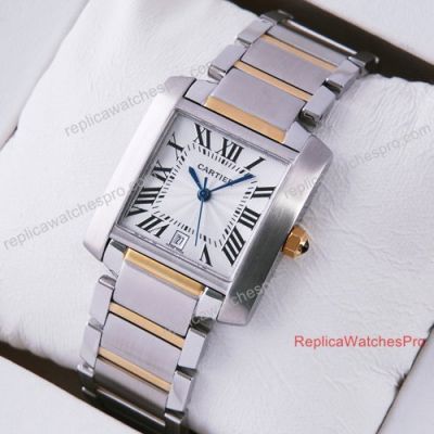 Cartier Tank Francaise Replica Watch White Roman Dial 2-Tone Mens Size